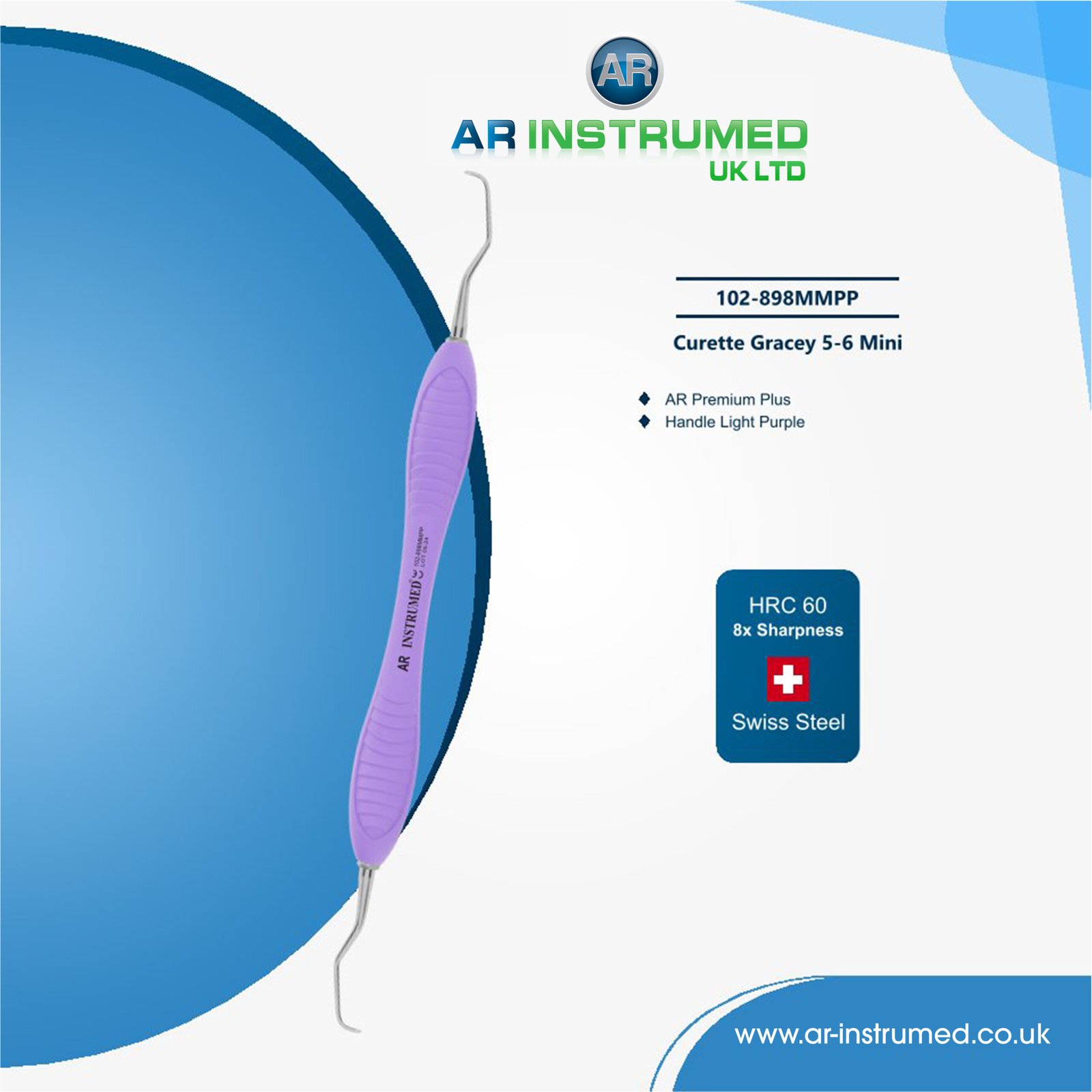 102-898MMPP Curette Gracey 5-6 Mini Titanium coated AR Premium Plus Handle Light Purple - Image 1
