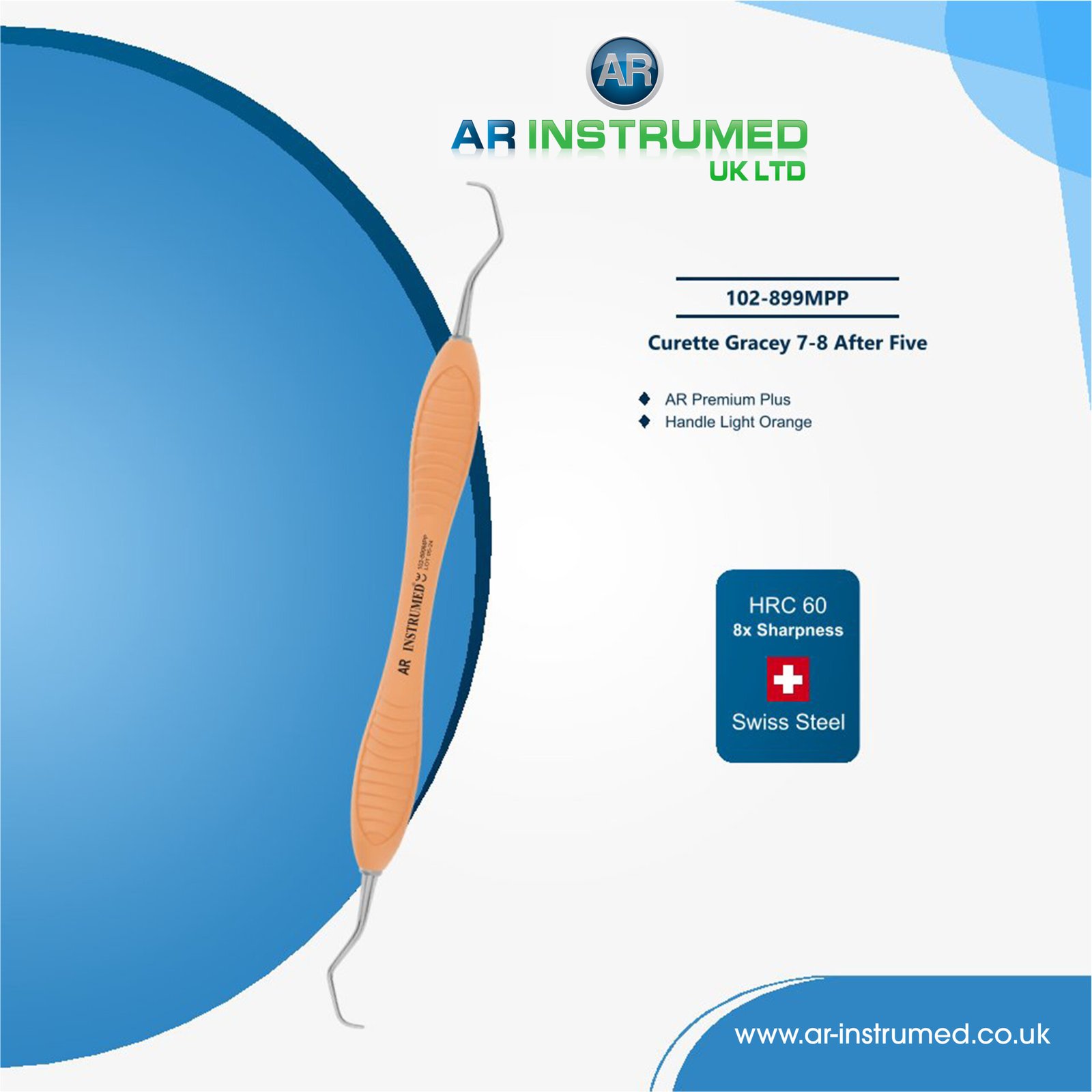 102-899MPP Curette Gracey 7-8 After Five Titanium coated AR Premium Plus Handle Light Orange - Image 1