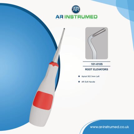 AR INSTRUMED Dental Apical 302 left root elevator 3mm curved stainless steel surgical instrument with green silicone handle