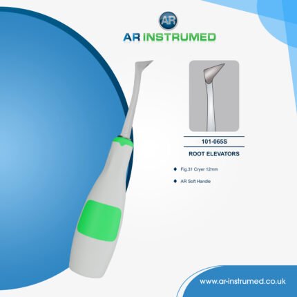 AR INSTRUMED dental Cryer root elevator 12mm right curved sharp beak stainless steel green silicone handle UK instrument