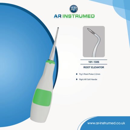 AR INSTRUMED dental root elevator 2.2mm right curved Bein tip stainless steel green silicone handle UK dental instrument