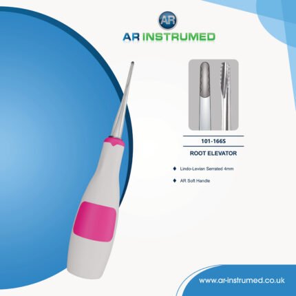 AR INSTRUMED dental root elevator tool 4mm straight serrated tip pink silicone handle UK instrument