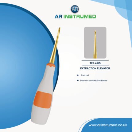 AR INSTRUMED dental root elevator 2mm left tip gold coated stainless steel orange silicone handle UK extraction tool