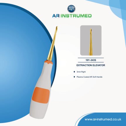 AR INSTRUMED dental root elevator 3mm right tip gold coated stainless steel orange silicone handle UK dental instrument