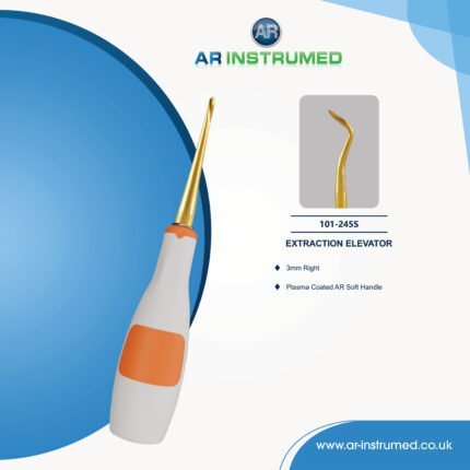 AR INSTRUMED dental root elevator 3mm right curved tip gold coated stainless steel orange silicone handle UK dental instrument