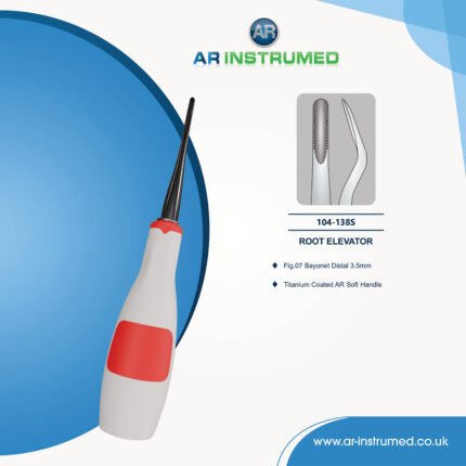 AR INSTRUMED dental bayonet distal root elevator 3.5mm titanium coated stainless steel red silicone handle UK instrument