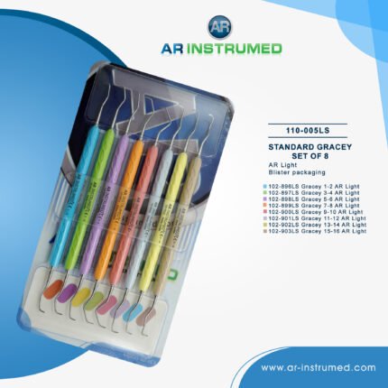 AR INSTRUMED 8 piece standard Gracey curettes set stainless steel silicone handle UK instruments