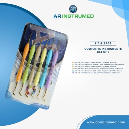 AR INSTRUMED 6 piece dental composite filling instrument set plasma coated stainless steel silicone handles UK