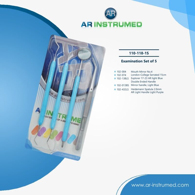 AR INSTRUMED 5 pieces dental examination set stainless steel UK Heidemann spatula mouth mirror explorer tweezer dental instruments