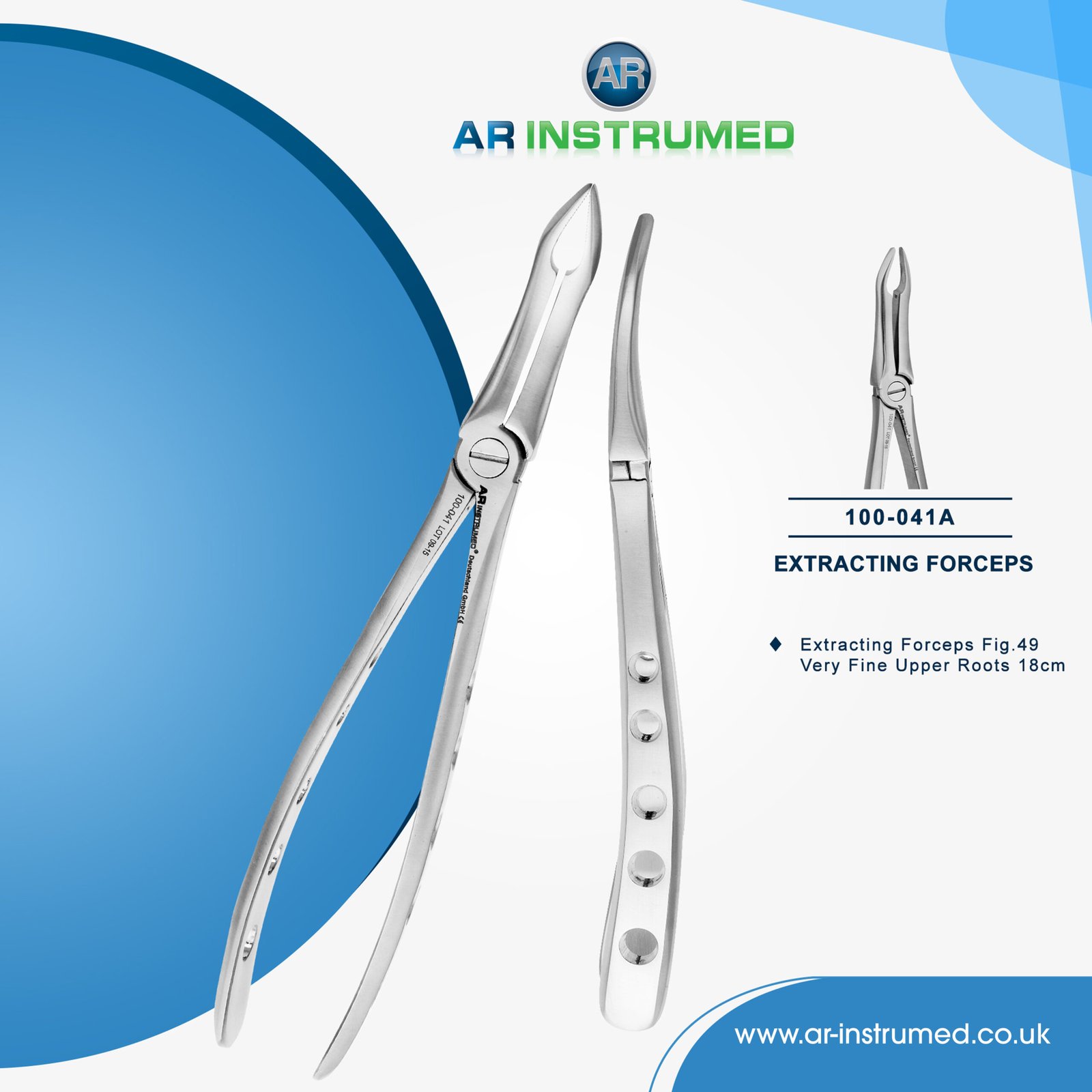 100-041A Extracting Forceps Fig.49 Very Fine Upper Roots 18cm - Image 1