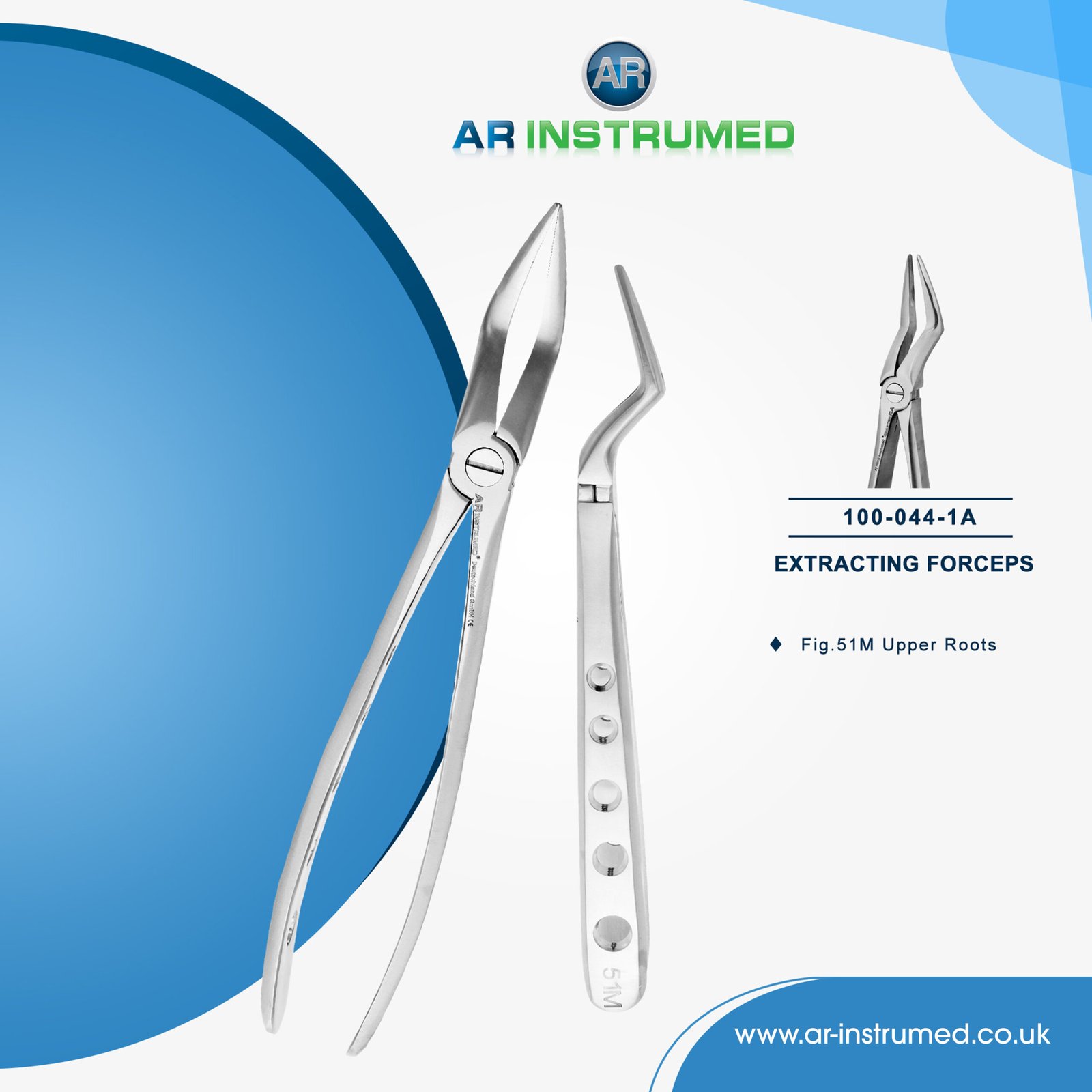 100-044-1A AR INSTRUMED upper roots dental extraction forceps stainless steel micro serrated beak UK dental instrument