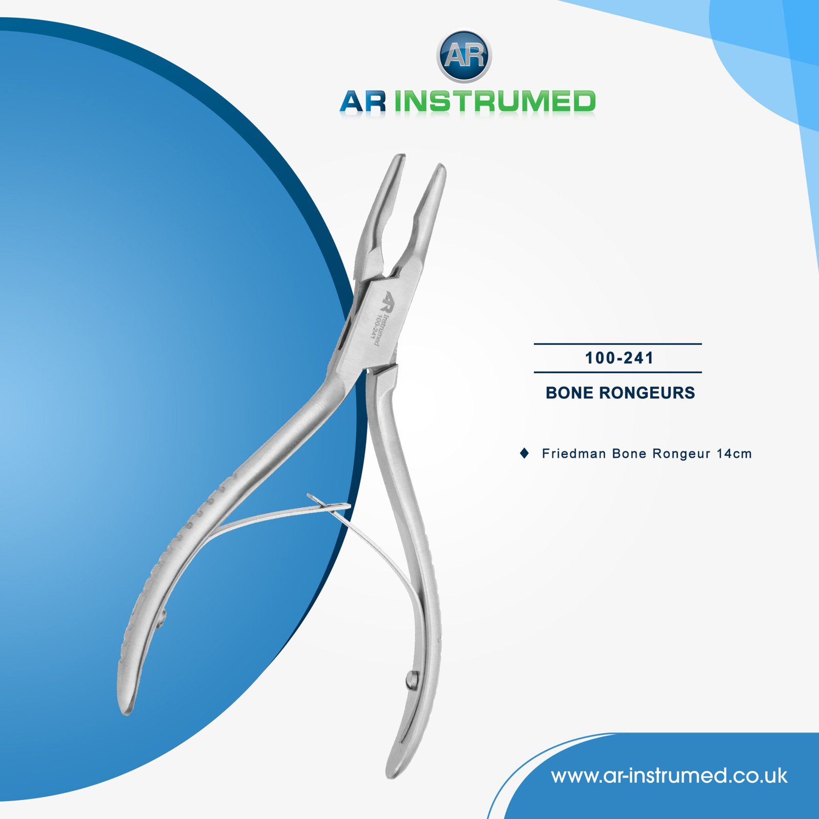 100-241 AR INSTRUMED Micro Friedman bone rongeur stainless steel sharp jaws UK dental bone cutting instrument knurled handle bow spring tool
