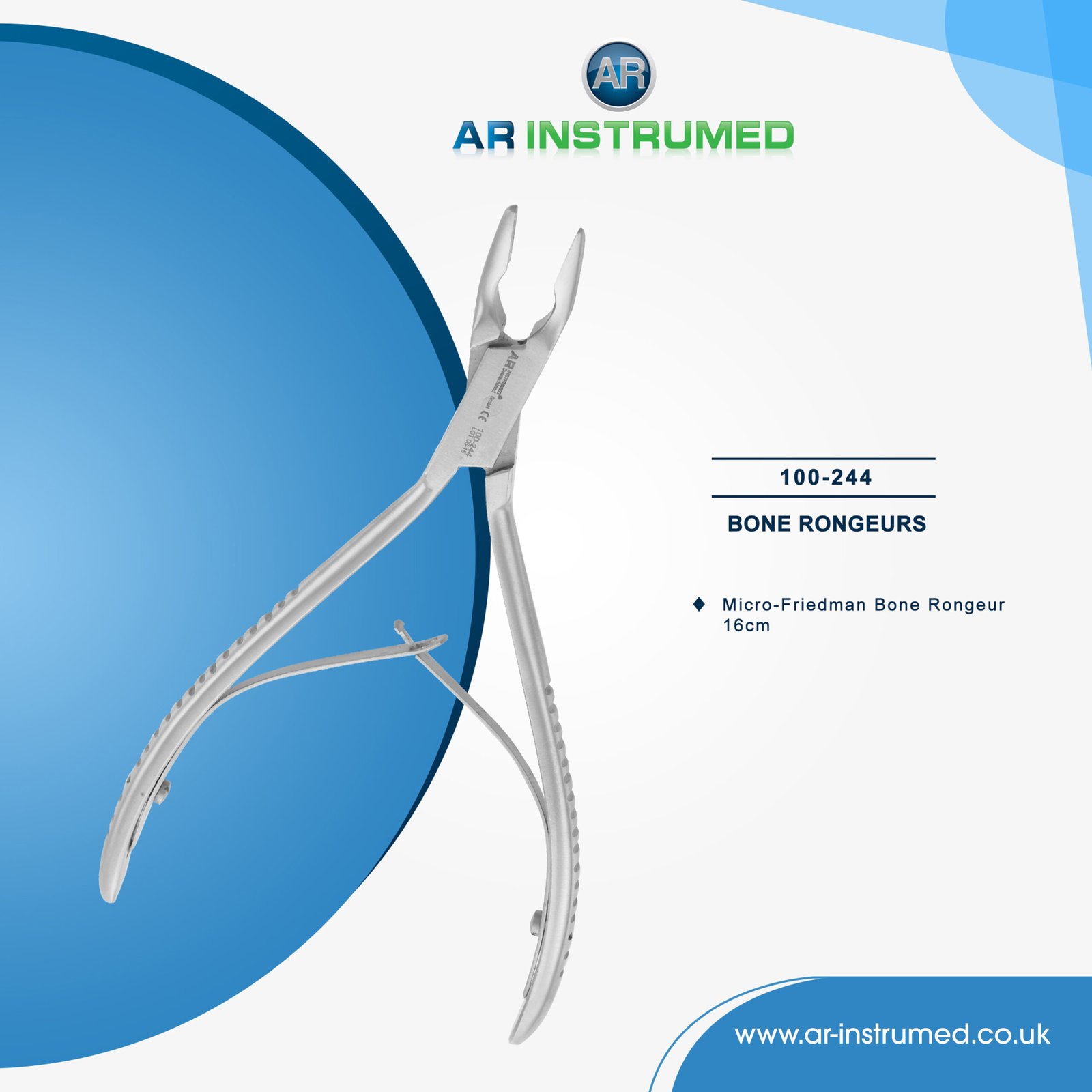 100-244 AR INSTRUMED Micro Friedman bone rongeur forcep stainless steel UK dental bone cutting instrument knurled handle bow spring tool