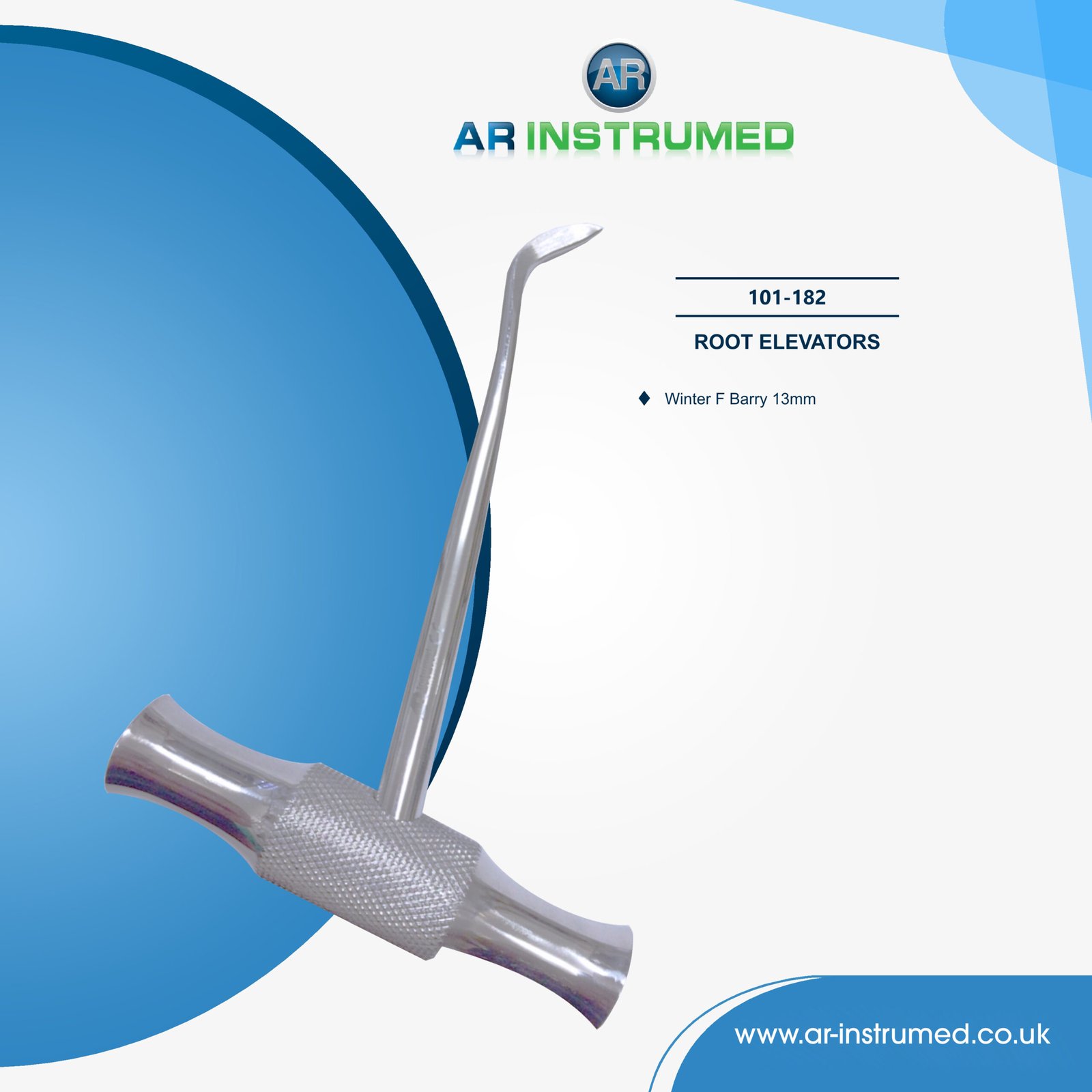 101-182 AR INSTRUMED cross bar winter root elevator 13mm left curved tip stainless steel UK dental instrument tooth extraction tool ergonomic handle