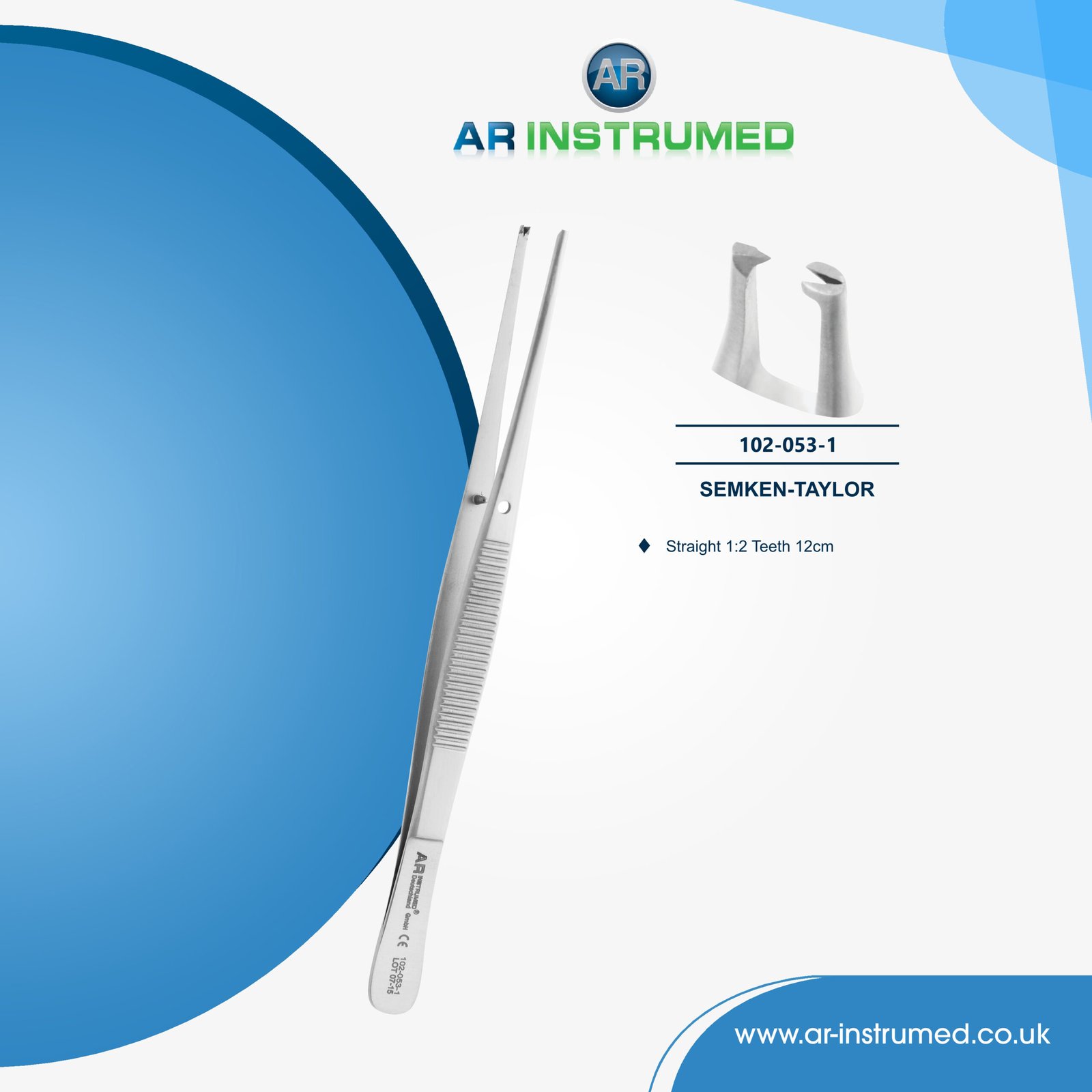 102-053-1 AR INSTRUMED dental tissue thumb tweezer stainless steel UK dental instrument blunt rat tooth beak non slip handle soft tissue gripping tool