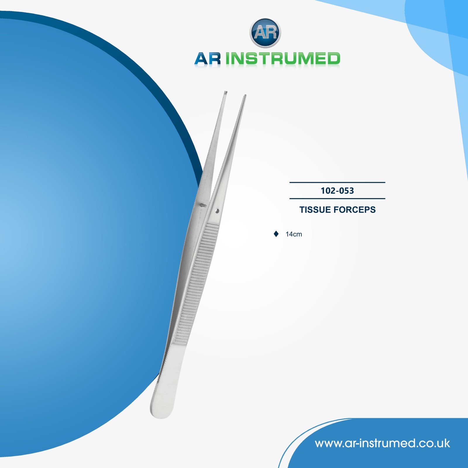 102-053 AR INSTRUMED dental tissue thumb tweezer stainless steel UK dental instrument blunt rat tooth straight tip non slip handle tissue gripping tool