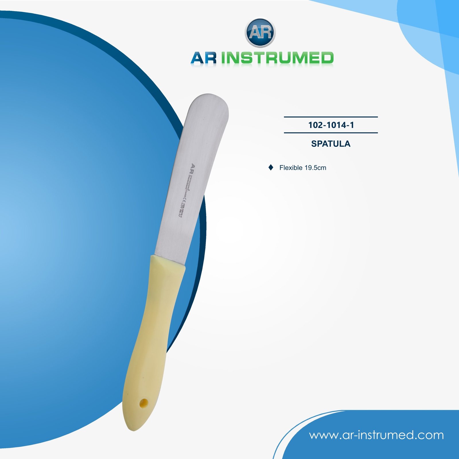 102-1014-1 AR INSTRUMED dental alginate mixing spatula stainless steel UK straight flexible tip ergonomic wooden handle alginate plaster stone mixing dental tool UK laboratory instrument