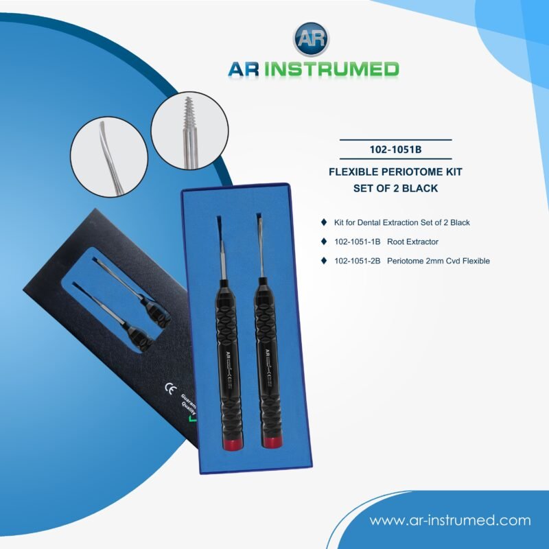 AR INSTRUMED 2 pcs dental flexible periotome set stainless steel curved tips UK dental extraction instruments ligament separation tool