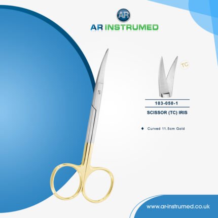 AR INSTRUMED iris curved scissors stainless steel UK dental instrument micro curved blades gold ergonomic handle fine tissue cutting scissors