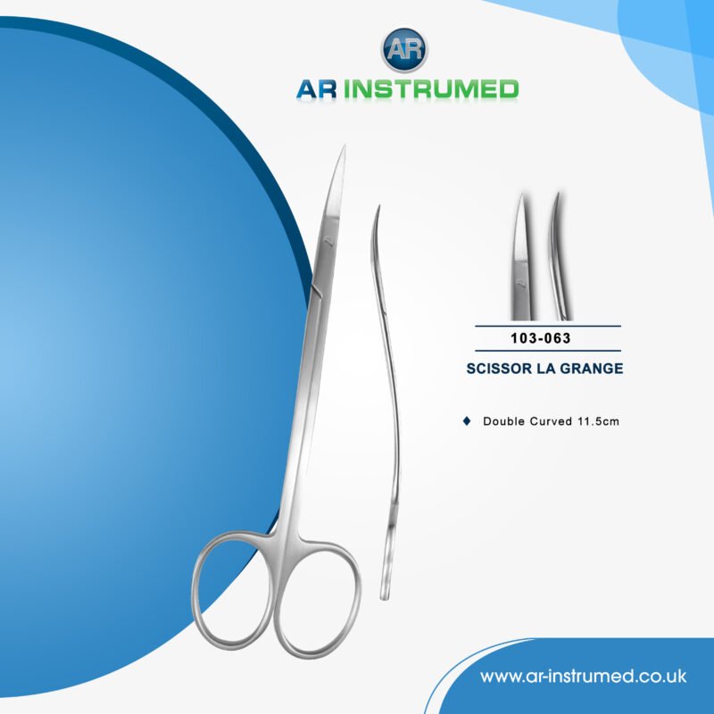 AR INSTRUMED tc la grange double curved scissors stainless steel UK dental instrument tungsten carbide curved blades gold ring handle cutting tool