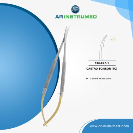 AR INSTRUMED micro castro curved scissors stainless steel UK dental instrument extra sharp curved blades spring handle soft tissue cutting tool