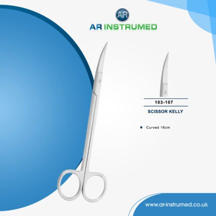 AR INSTRUMED kelly curved scissors stainless steel UK dental instrument sharp curved blades ergonomic ring handle cutting tool