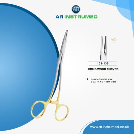 AR INSTRUMED dental crile wood needle holder stainless steel UK dental instrument tungsten carbide curved tip gold ring handle suturing tool