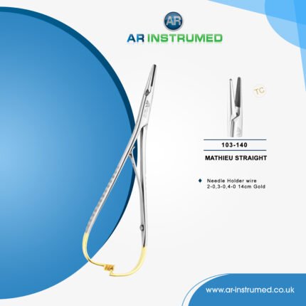 AR INSTRUMED tc mathieu ligature needle holder stainless steel UK orthodontic instrument serrated straight tip ring handle locking dental tool
