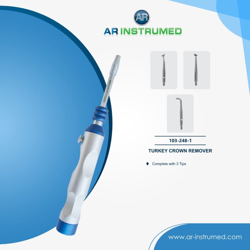 AR INSTRUMED dental morrell crown remover stainless steel UK dental instrument tightening mechanism blue handle interchangeable tips crown removal tool
