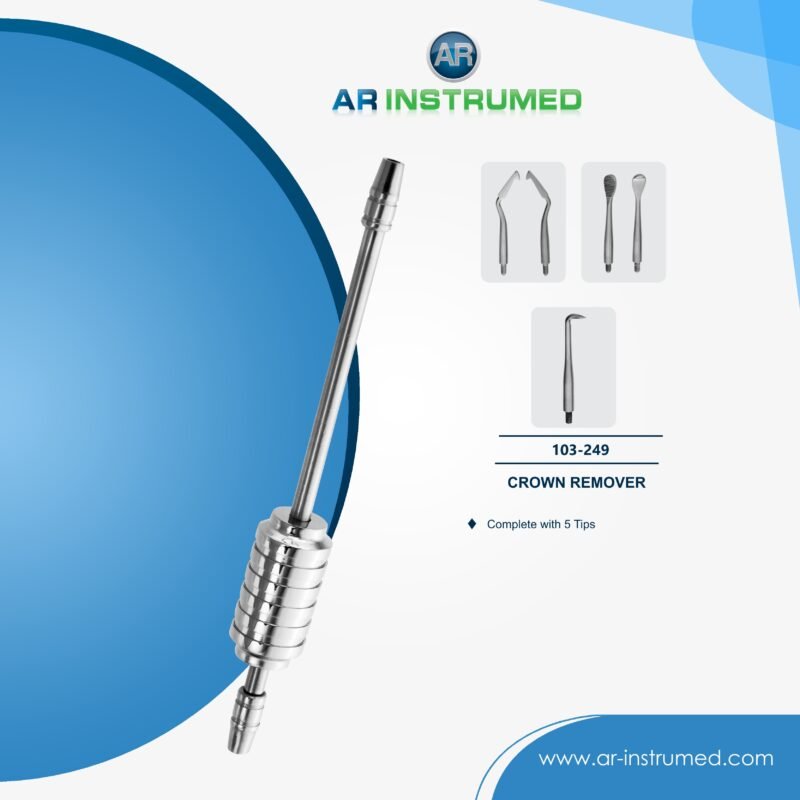 AR INSTRUMED dental morrell crown remover stainless steel UK dental instrument tightening mechanism 5 attachments ergonomic handle crown removal tool
