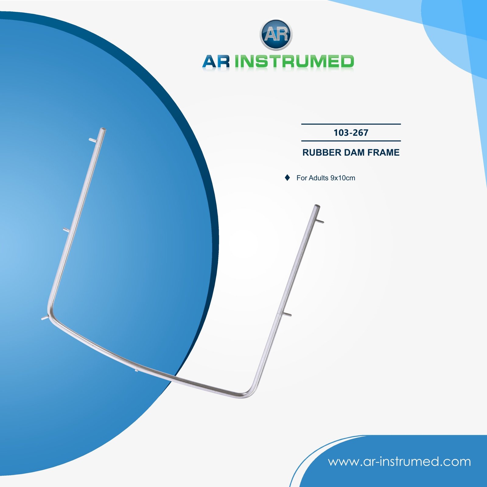 103-267 AR INSTRUMED adult rubber dam frame stainless steel 9x10 cm polished UK dental instrument
