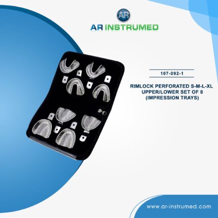AR INSTRUMED child 8 piece dental impression tray set stainless steel UK rim lock perforated ergonomic size marked handles non welded sterilizable reusable pediatric dental tray set UK