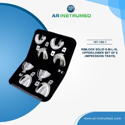 AR INSTRUMED child 8 piece dental impression tray set stainless steel UK rim lock solid ergonomic size marked handles non welded sterilizable reusable pediatric dental tray set UK clinics