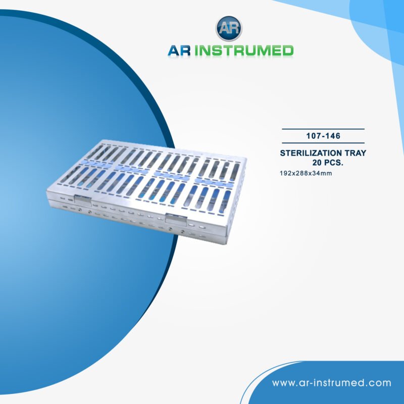 AR INSTRUMED dental autoclave sterilization cassette tray stainless steel UK 288x182x34mm perforated 20 piece heat resistant reusable sterilization box dental instrument UK storage tray