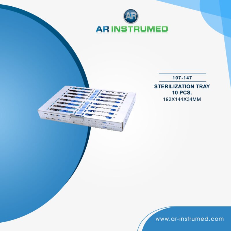 AR INSTRUMED dental autoclave sterilization cassette tray stainless steel UK 182x144x34mm perforated 10 piece heat resistant reusable sterilization tray dental instrument UK storage box