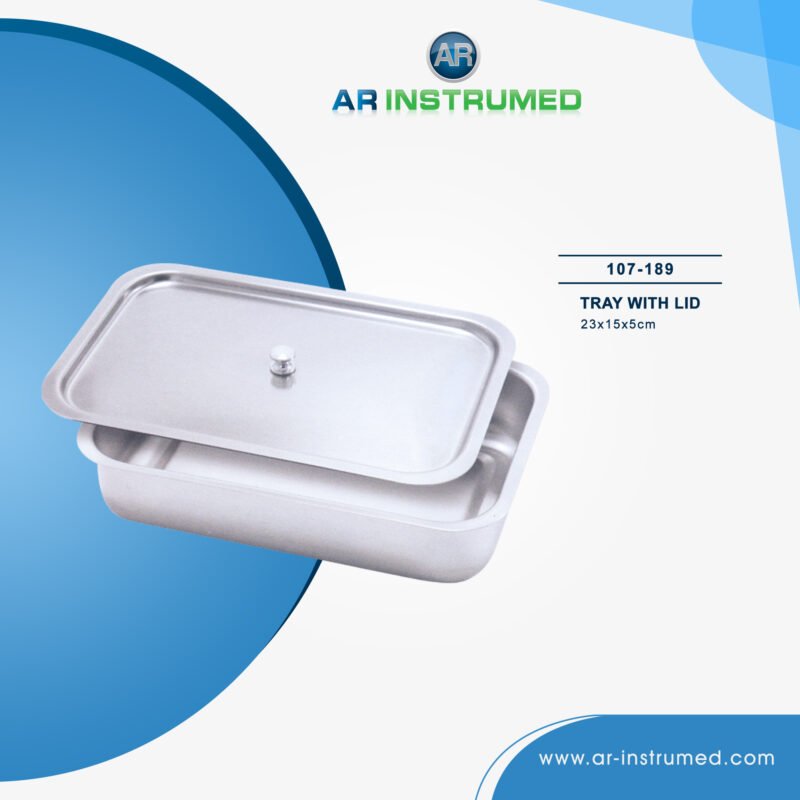 AR INSTRUMED instrument tray organizer with lid stainless steel UK 9x6x2 inch rectangular dental tool storage box raised edge sterilizable reusable dental instrument organizer UK clinical use tray