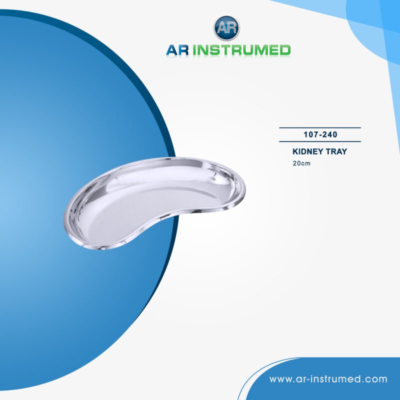 AR INSTRUMED kidney tray stainless steel UK polished curved ergonomic dental utility tray fluid collection autoclavable reusable kidney dish dental instrument UK clinical use tray