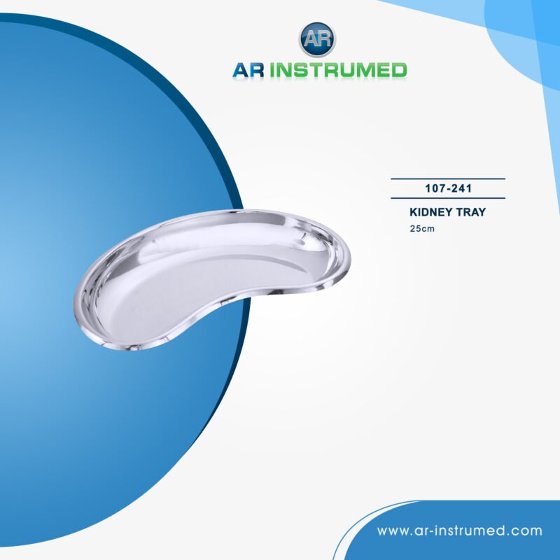 AR INSTRUMED kidney tray stainless steel UK smooth polished curved ergonomic dental utility tray fluid collection reusable autoclavable kidney dish dental instrument UK clinic use tray