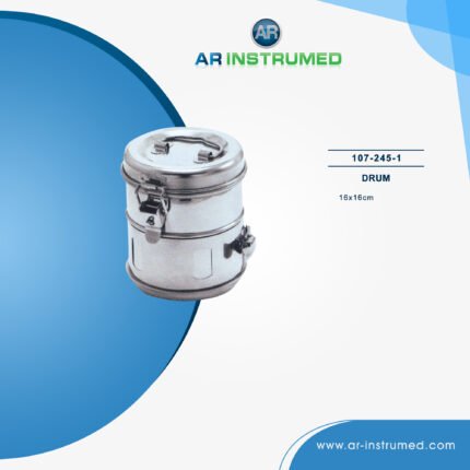 AR INSTRUMED dental sterilization drum stainless steel UK polished ventilated autoclave storage container ergonomic handling reusable sterilization drum dental instrument UK clinical use