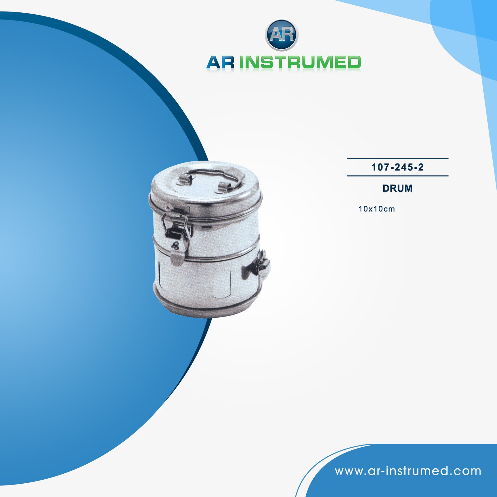 107-245-2 AR INSTRUMED dental sterilization drum stainless steel UK ventilated smooth design heat resistant reusable sterilization container dental instrument UK storage system