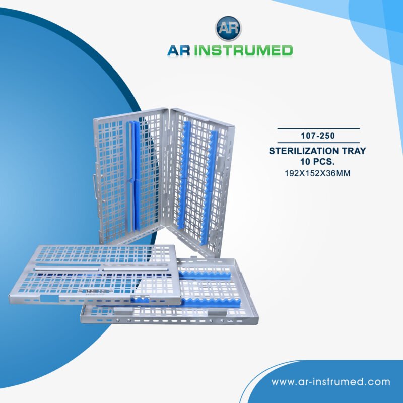 AR INSTRUMED dental autoclave sterilization cassette tray stainless steel UK 192x152x36mm perforated airflow heat resistant reusable sterilization tray dental instrument UK storage system