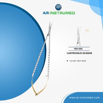 AR INSTRUMED micro castroviejo curved scissors stainless steel UK dental instrument spring handle anti stick curved blades precision cutting tool