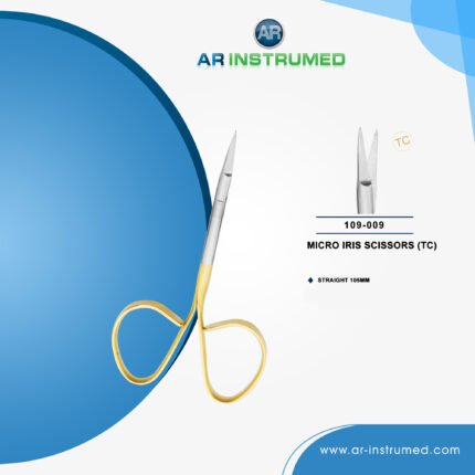 AR INSTRUMED micro iris TC curved scissor stainless steel UK dental instrument serrated curved blade ribbon ring handle precision cutting tool