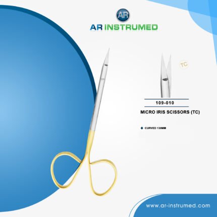 AR INSTRUMED micro iris TC curved scissor stainless steel UK dental instrument serrated curved blade ribbon handle soft tissue cutting tool