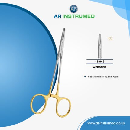 AR INSTRUMED dental TC Webster needle holder stainless steel UK dental instrument curved serrated tungsten carbide tip gold ergonomic handle suturing tool