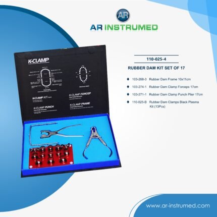AR INSTRUMED rubber dam kit set of 17 stainless steel clamps forceps punch frame UK dental instrument