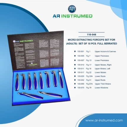 AR INSTRUMED 10 pcs adult micro dental extracting forceps set stainless steel curved serrated jaws UK dental instruments extraction tools