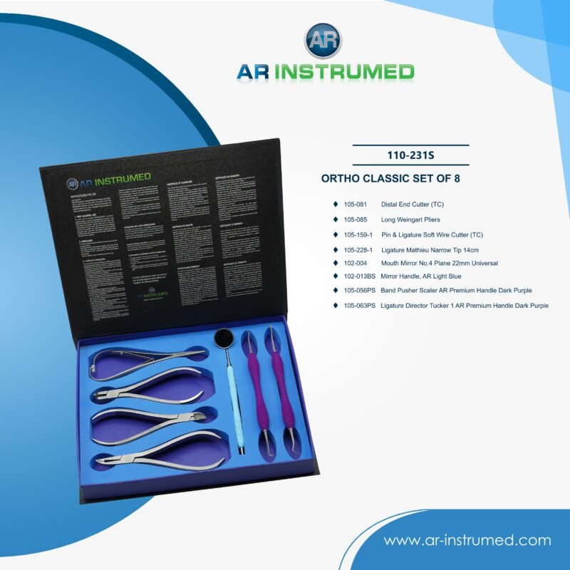 AR INSTRUMED 8 piece ortho classic set stainless steel UK dental instrument cutters pliers ligature tools orthodontic kit instruments