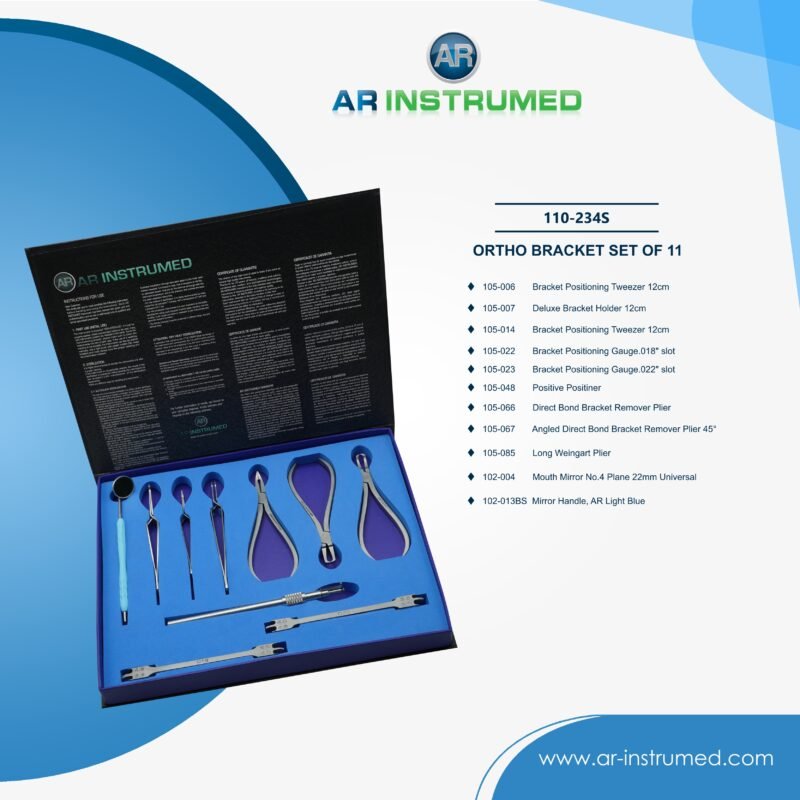 AR INSTRUMED 11 piece orthodontic bracket set stainless steel UK dental instrument bracket tweezers gauges positioner orthodontic kit instruments