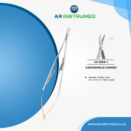 AR INSTRUMED dental TC castroviejo needle holder stainless steel UK dental instrument curved serrated tip gold ergonomic handle suturing tool